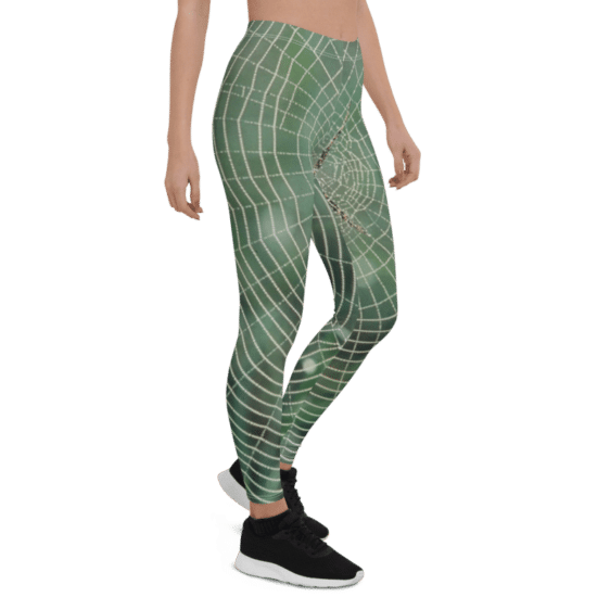 Green Spider Web Print Leggings & Yoga Pants