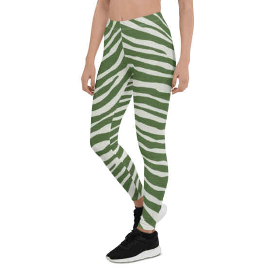 Green Zebra Stripe Print Leggings & Yoga Pants