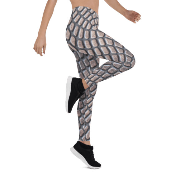 Grey Reptile Skin Print Leggings & Yoga Pants