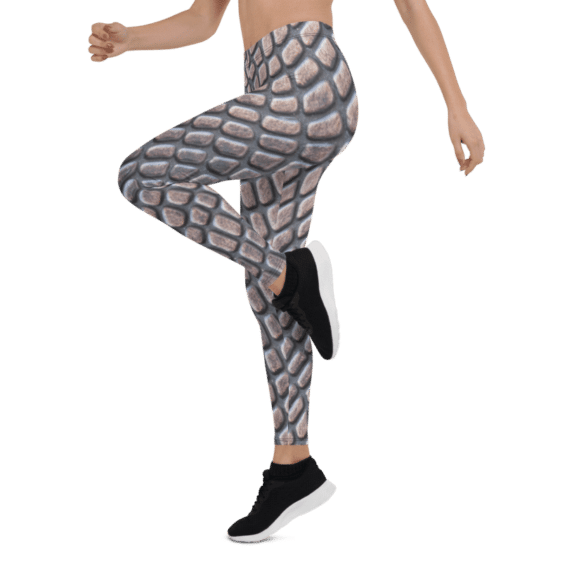 Grey Reptile Skin Print Leggings & Yoga Pants