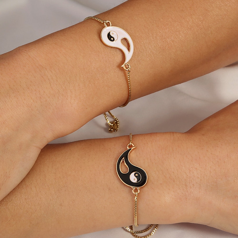 Yin Yang Adjustable Knotted Cord Friendship Bracelets - 2 Pack | Icing US